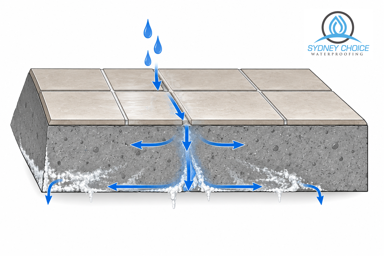 Diagram showing the water path behind efflorescence